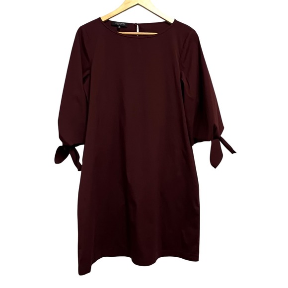 Lafayette 148 New York Dresses & Skirts - Lafayette 148 NY Shift Dress Size M Burgundy 3/4 Tie Sleeve Pockets Casual Work